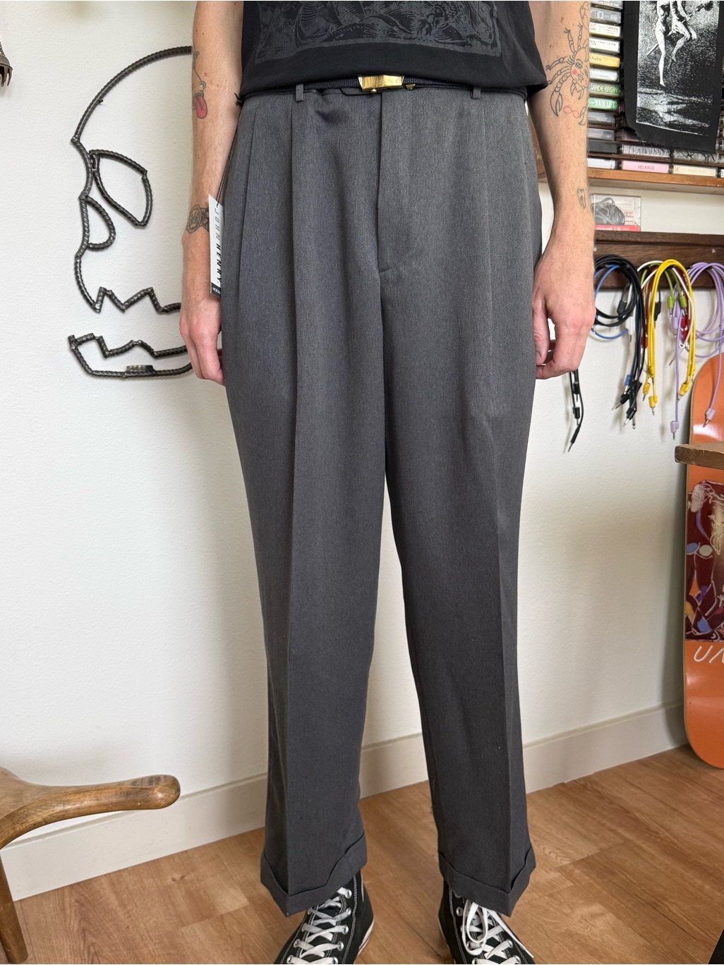 Vintage 80s 90s Deadstock Gray High Waisted Pleated Trousers ~ 34 X 29